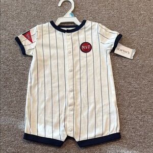 Carter's White and Navy Striped Bodysuit